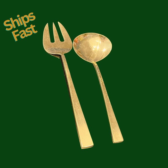 Gold Plated 2-Piece Service Set Cutlery Large Fork and Spoon - Picture 1 of 10